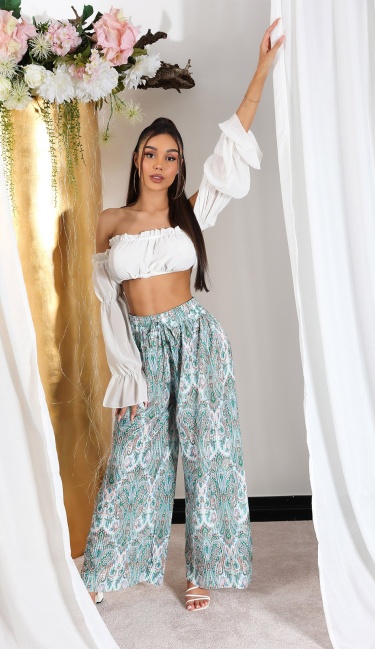 PLEATED WIDE LEG SUMMER TROUSERS